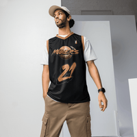 Bitcoin basketball jersey with Mooners team logo and eco-friendly certification badges