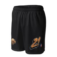 Unisex Bitcoin mesh shorts with basketball theme and breathable recycled polyester fabric