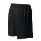 Front view of black bitcoin mesh shorts.