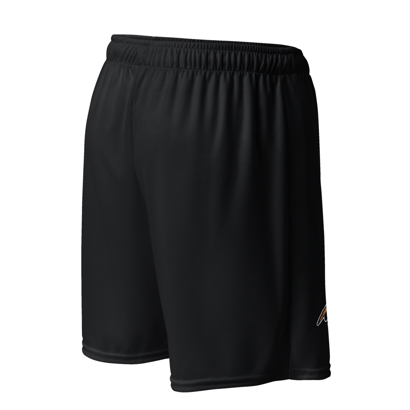 Mooners bitcoin basketball shorts, right back view: black basketball shorts with the golden Mooners logo and the number 21.
