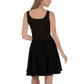 Back view of a woman wearing a black bitcoin skater dress.