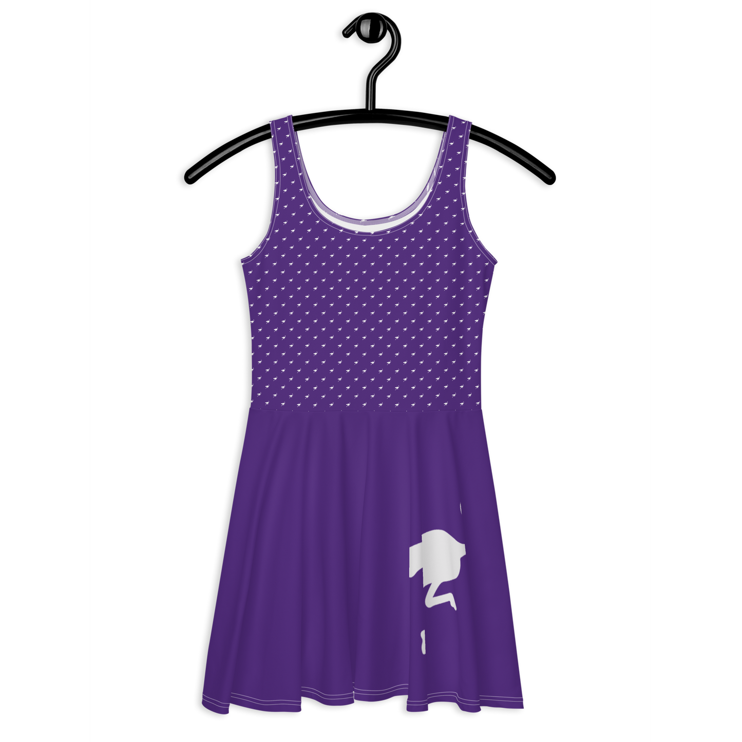 Front view of a purple nostr skater dress.