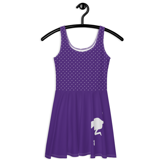 Front view of a purple nostr skater dress.