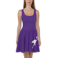 Front view of a woman wearing a purple nostr skater dress.