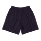 Back view of black and purple nostr athletic shorts.