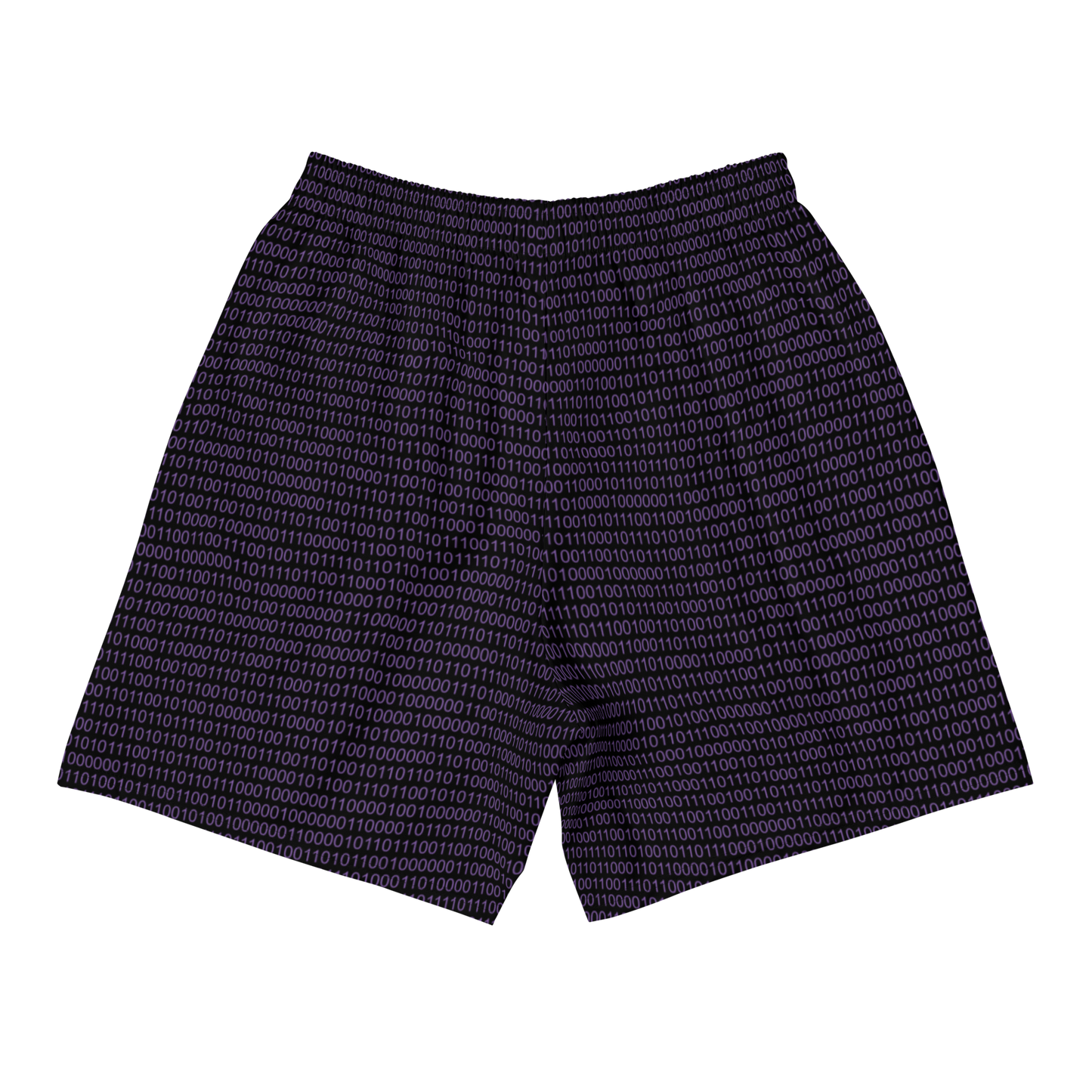 Back view of black and purple nostr athletic shorts.