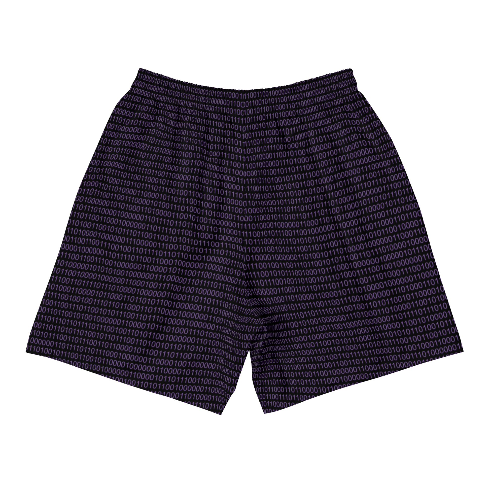 Back view of black and purple nostr athletic shorts.