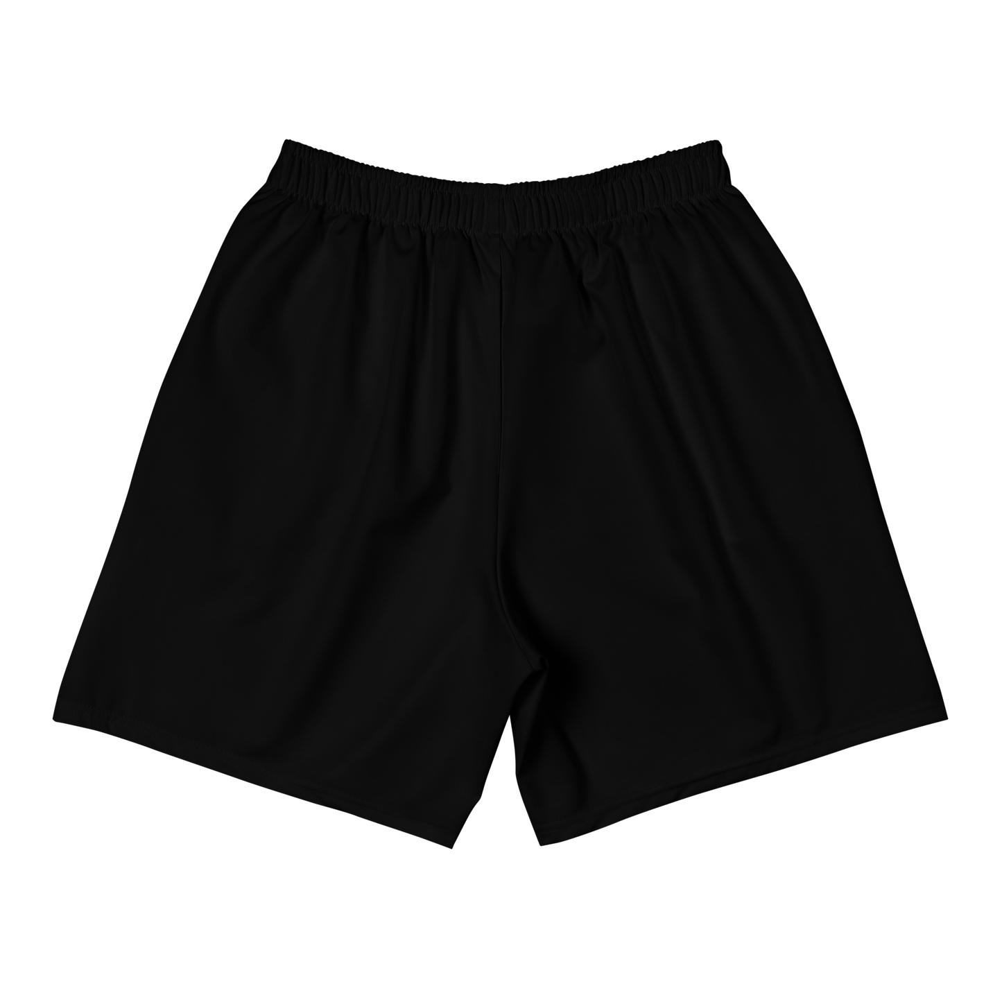 Back view of black bitcoin athletic shorts.