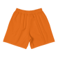 Back view of orange bitcoin athletic shorts.