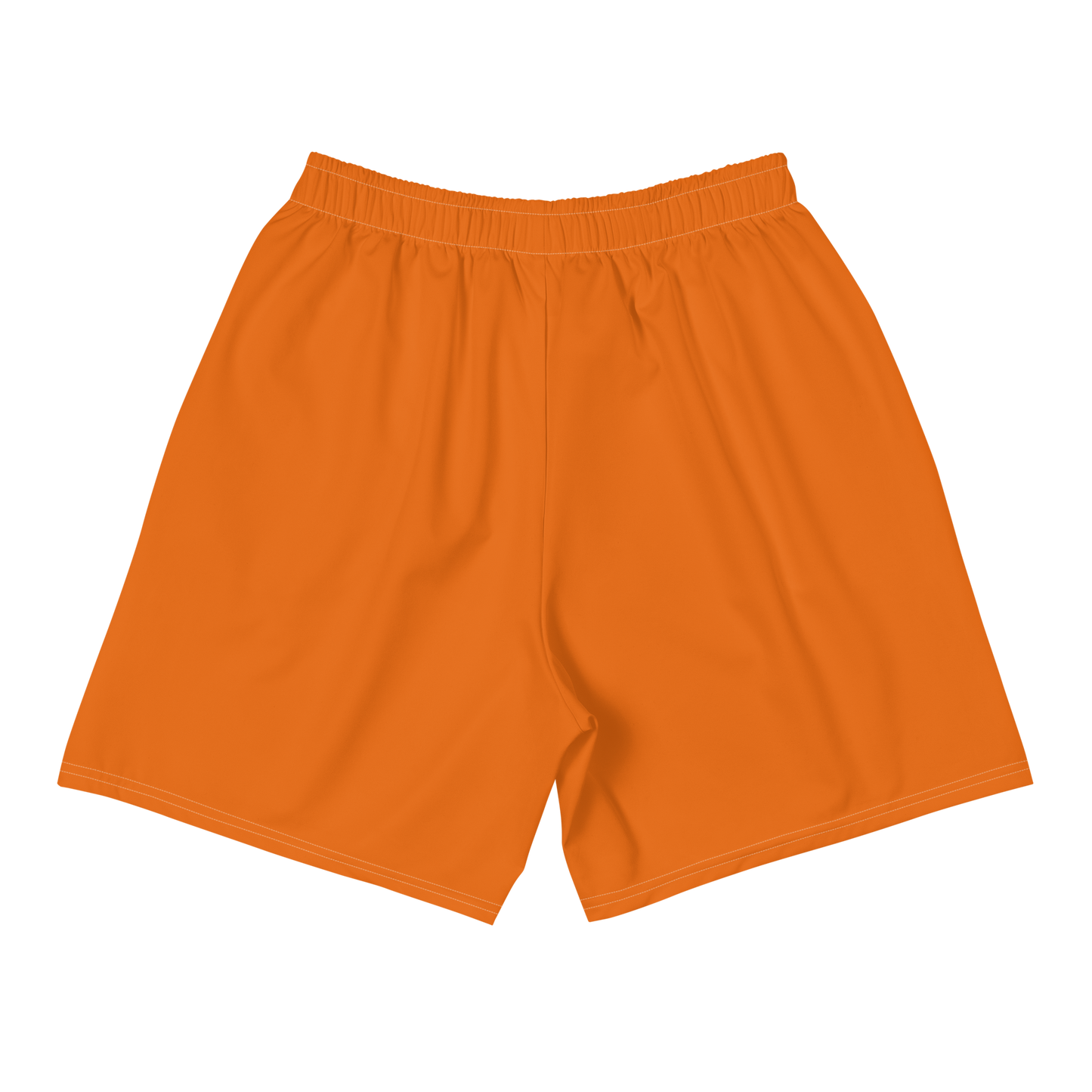 Back view of orange bitcoin athletic shorts.