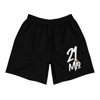 Front view of black bitcoin athletic shorts.