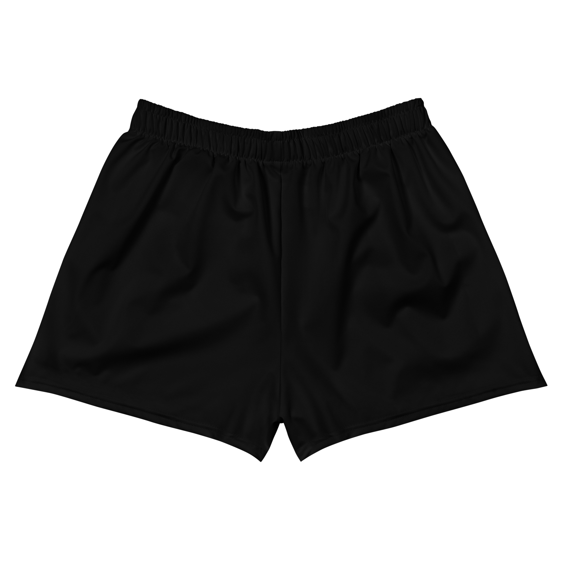 Back view of black bitcoin athletic shorts.