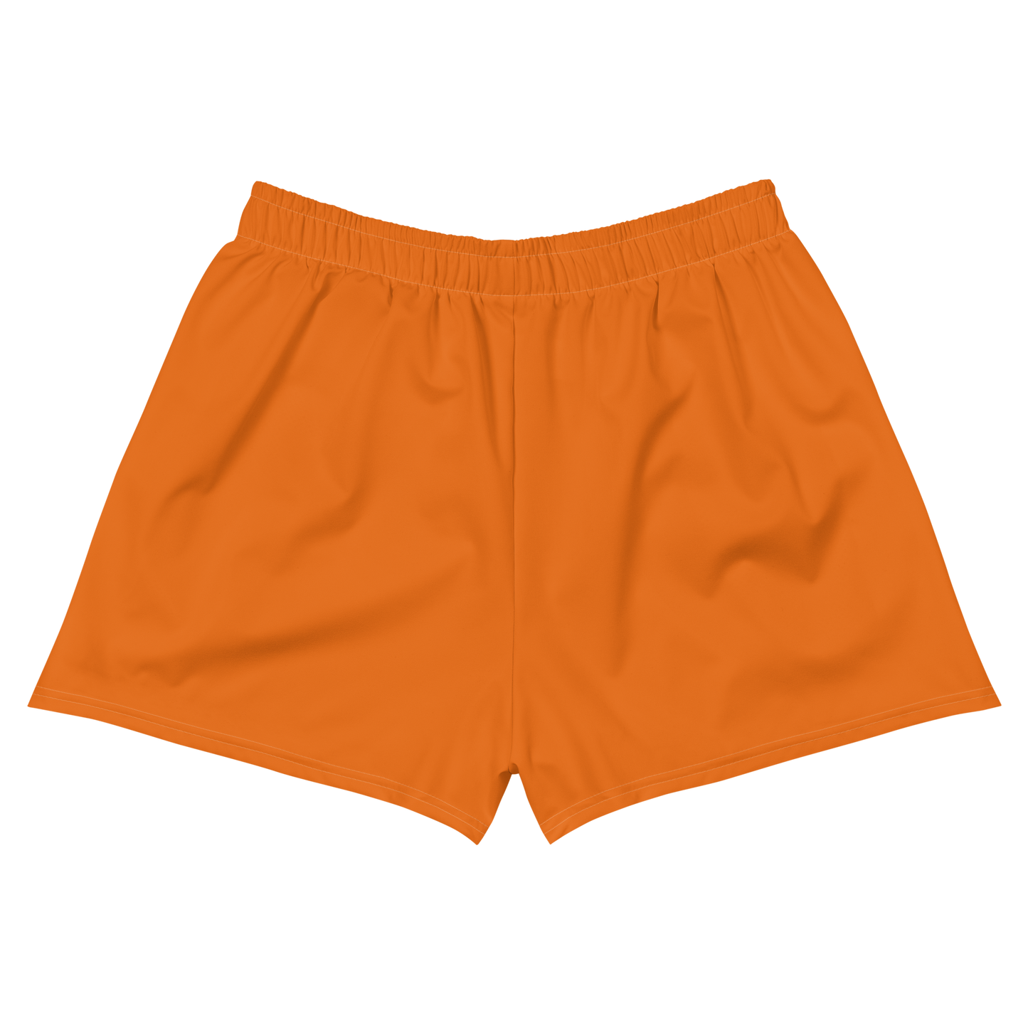 Back view of orange bitcoin athletic shorts.