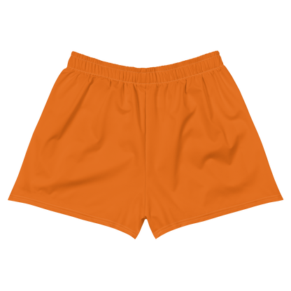 Back view of orange bitcoin athletic shorts.