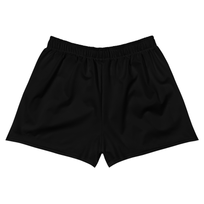 Back view of black bitcoin athletic shorts.