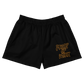 Front view of black bitcoin athletic shorts.