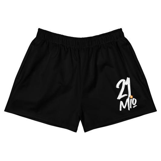 Front view of black bitcoin athletic shorts.