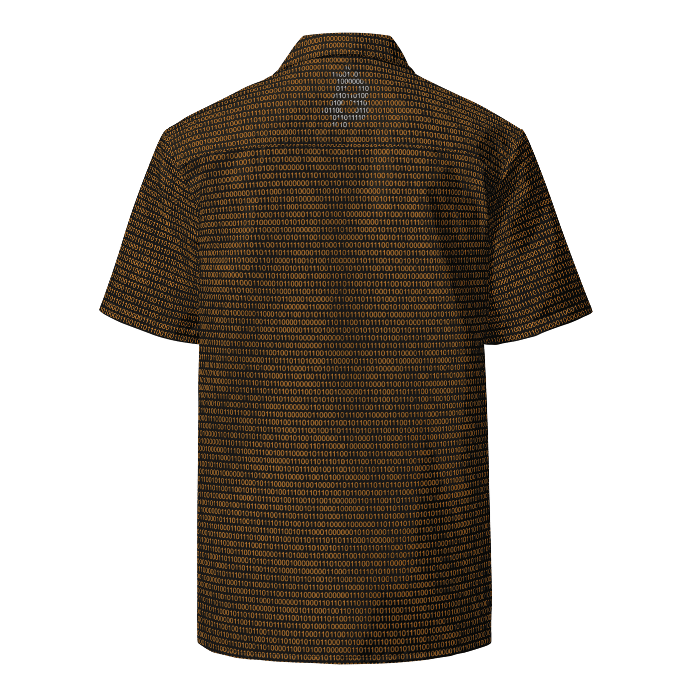 Certified Bitcoin Button Shirt with binary design, technology-inspired style