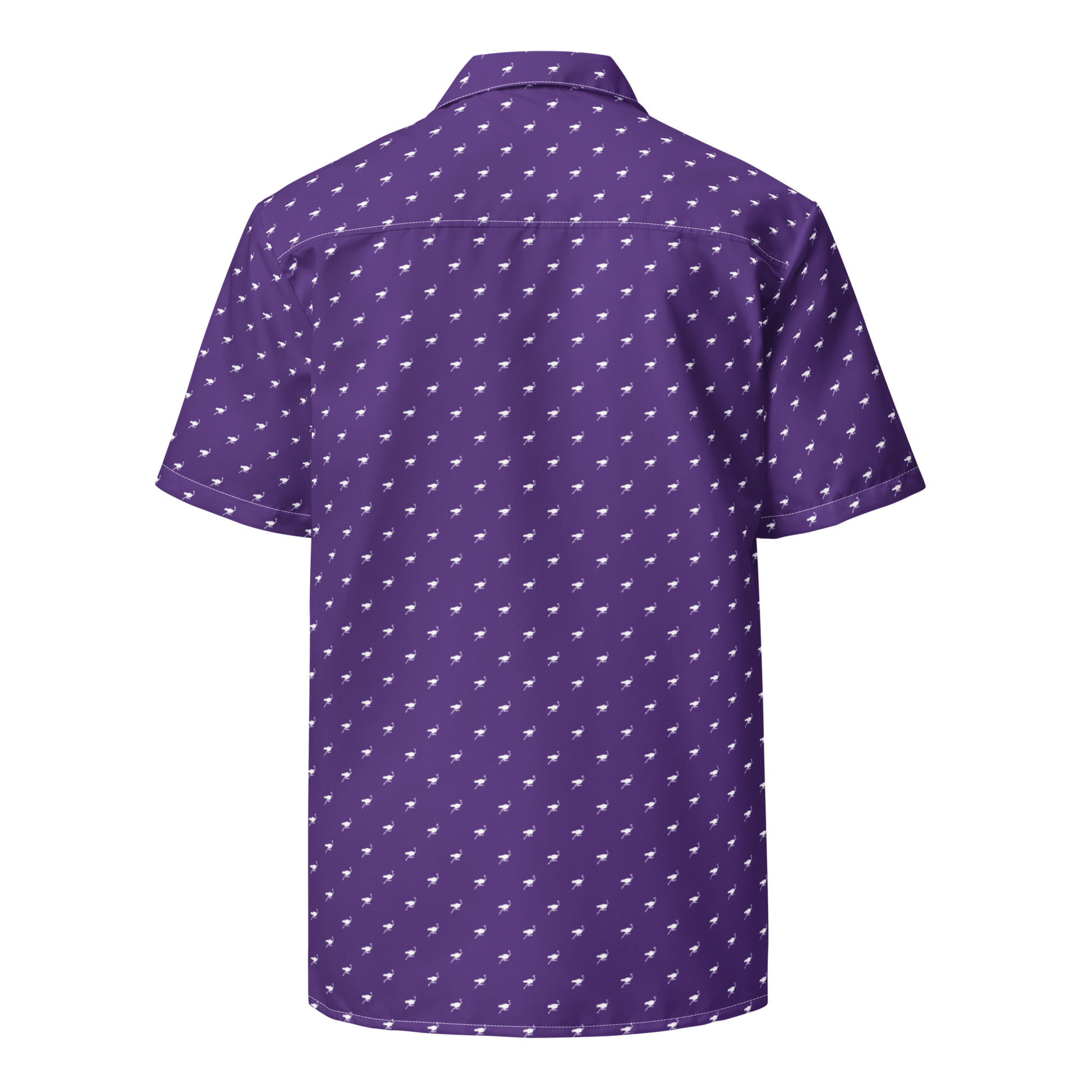 Back view of a purple nostr button shirt.