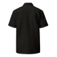 Back view of a black bitcoin button shirt.