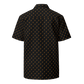 Back view of a black bitcoin button shirt.