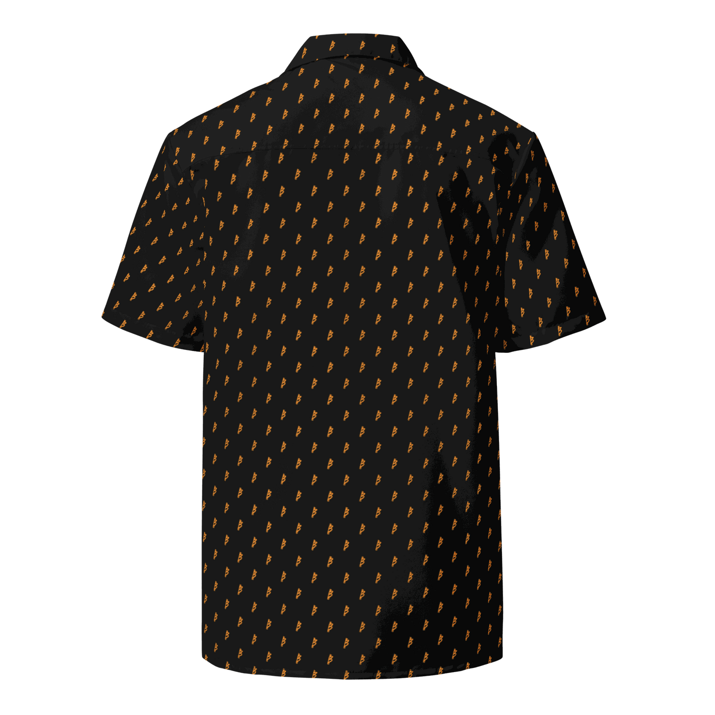 Bitcoin button shirt with Rebel B design and eco-friendly certifications