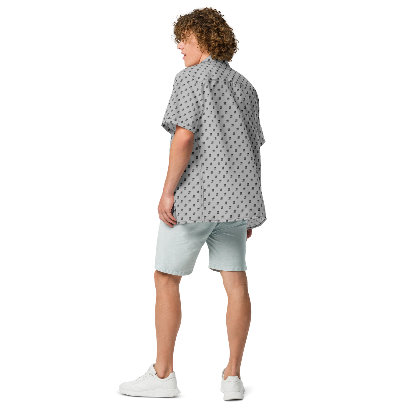 21 Million bitcoin button shirt, back view.
