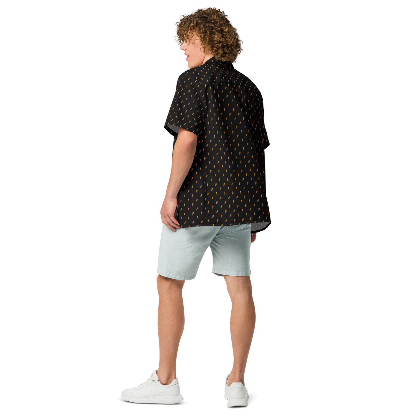 Rebel B bitcoin button shirt, back view.