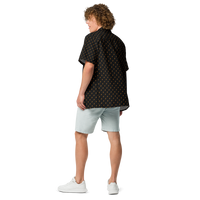 Rebel B bitcoin button shirt, back view.
