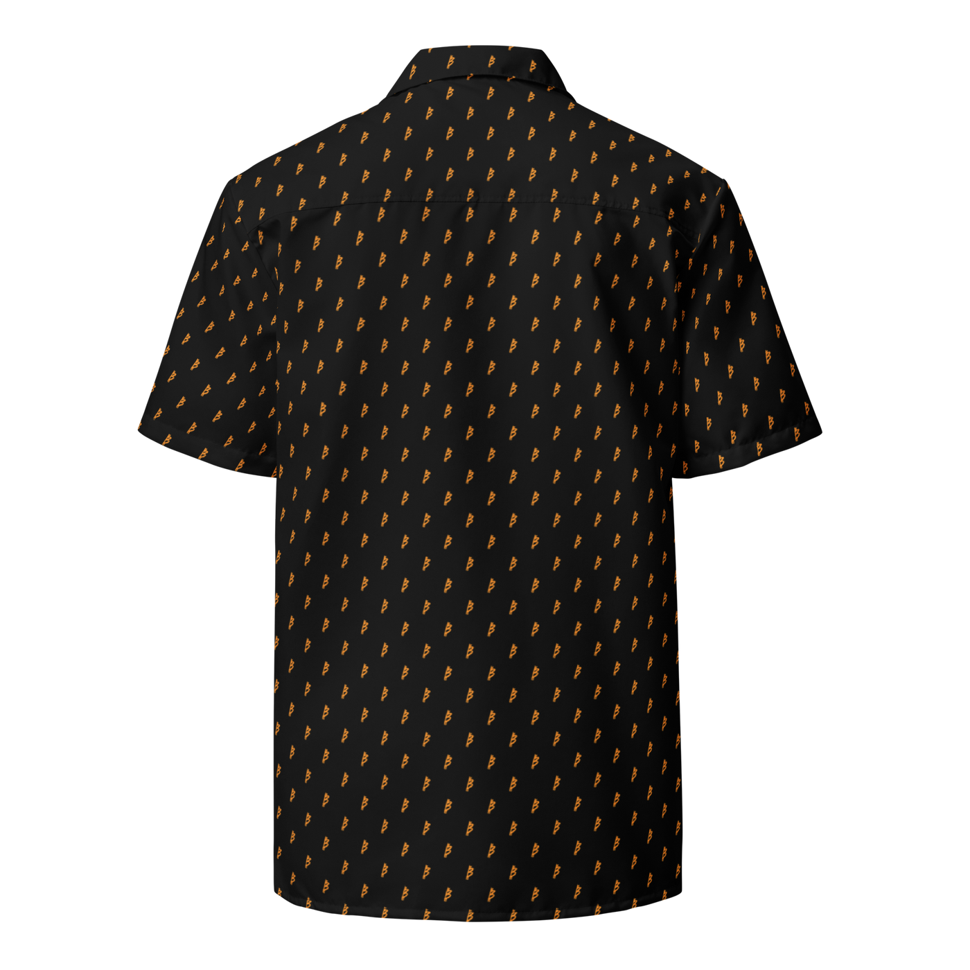 Rebel B bitcoin button shirt, back view.