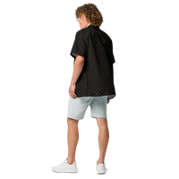 Sats Symbol bitcoin button shirt, back view.