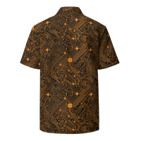 Circuit Board bitcoin button shirt, back view.