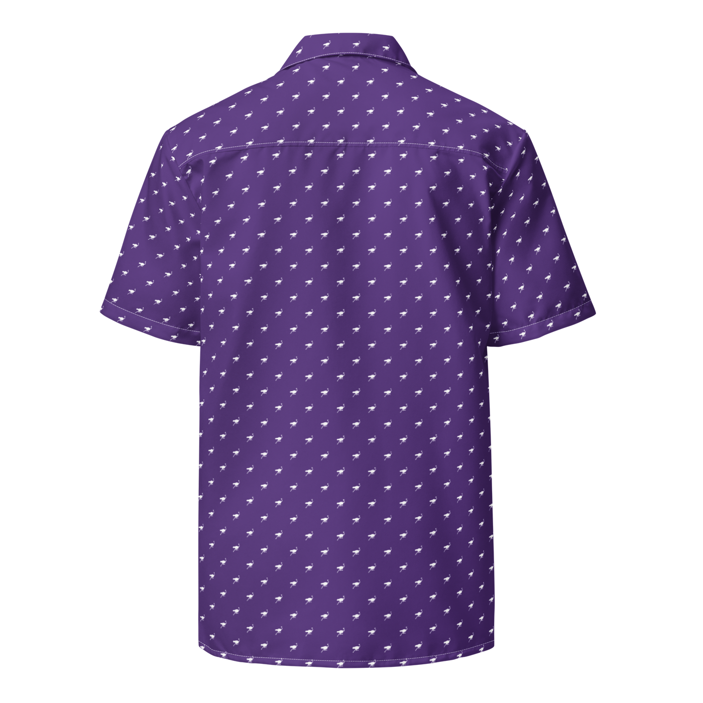Nostrich purple nostr button shirt, back view.