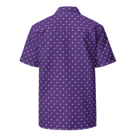 Nostrich purple nostr button shirt, back view.