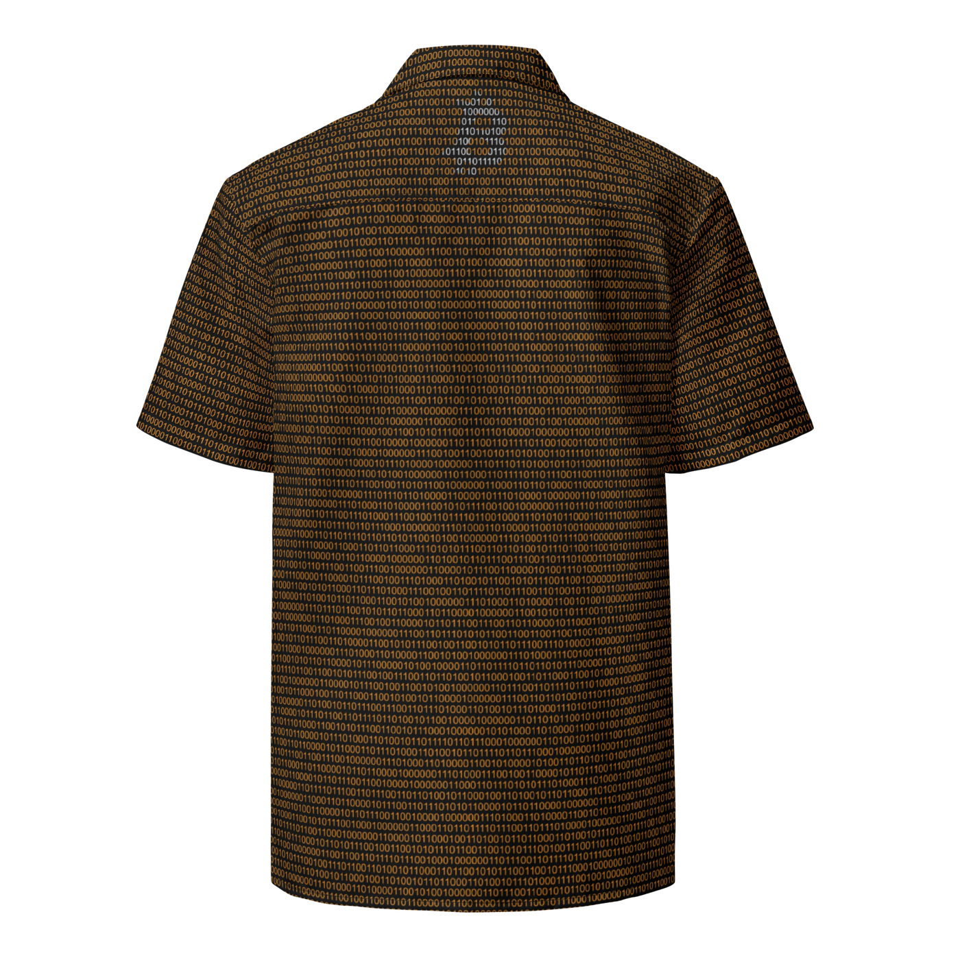 Bitcoin Binary bitcoin button shirt, back view.