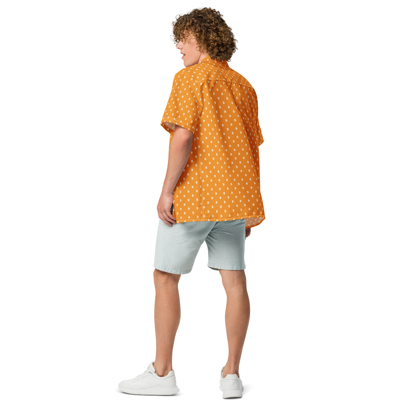 Bitcoin B bitcoin button shirt, back view.