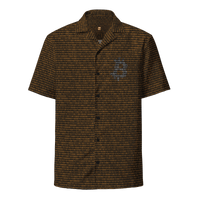 Bitcoin Binary themed button shirt with OEKOTEX and GRS certification logos