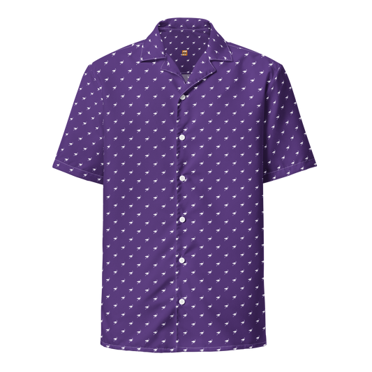 Front view of a purple nostr button shirt.