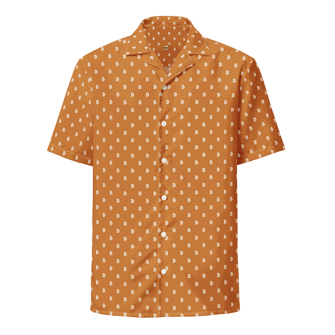 Bitcoin Button Shirt with OEKO-TEX and GRS certification logos