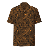 Certification logos on circuit board bitcoin button shirt