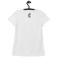 Back view of a white bitcoin athletic shirt for women.