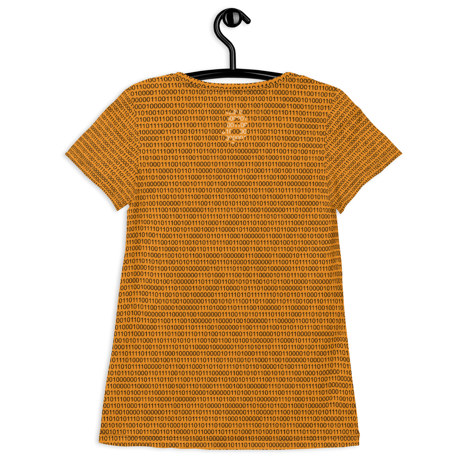 Back view of an orange bitcoin athletic shirt for women.