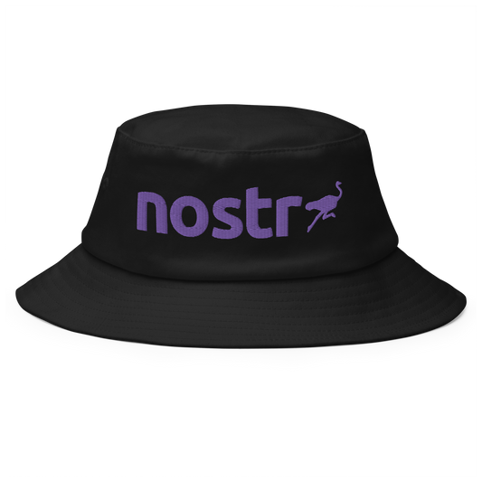 Front view of a black bitcoin bucket hat.