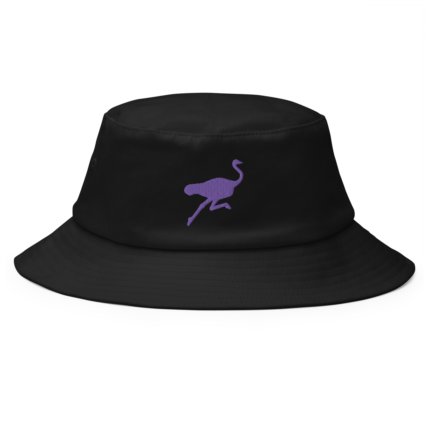 Front view of a black bitcoin bucket hat.