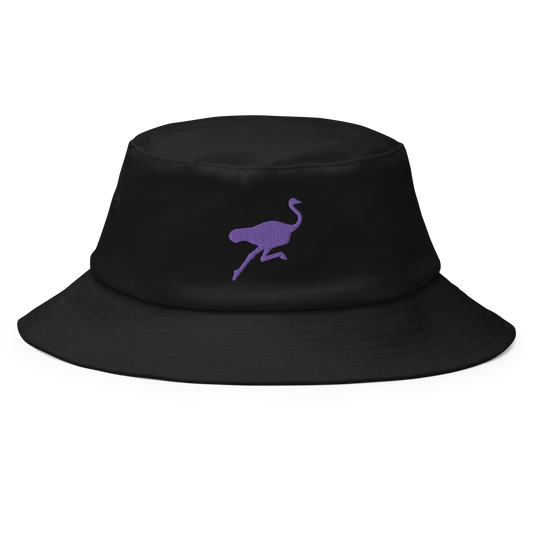 Front view of a black bitcoin bucket hat.