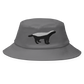 Front view of a grey bitcoin bucket hat.