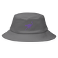 Front view of a grey bitcoin bucket hat.