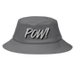 Front view of a grey bitcoin bucket hat.