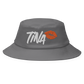 Front view of a grey bitcoin bucket hat.