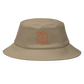 Front view of a khaki bitcoin bucket hat.